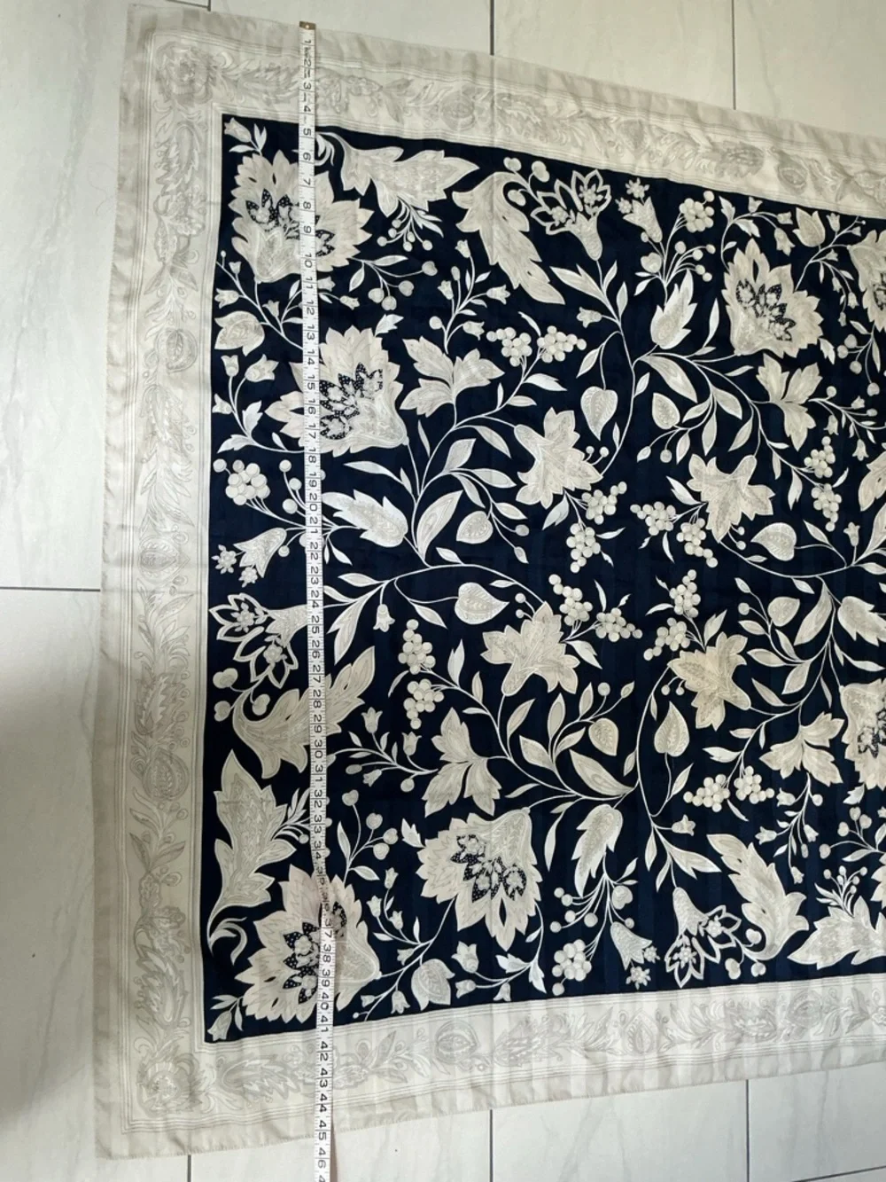 Floral Square Scarf in Navy and Ivory